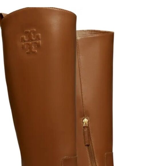 NWT Tory Burch soft leather tall riding boots with logo stitch accent at collar - Picture 10 of 11
